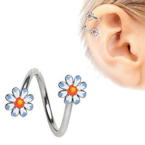 316L Stainless Steel Daisy Flower Cartilage Twist Jewelry-0